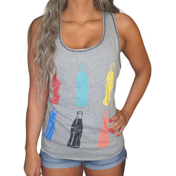 Coca Cola Tank Top XL Gray Rainbow Coke Bottle Soda Pop Racerback Summer Graphic - Picture 1 of 8